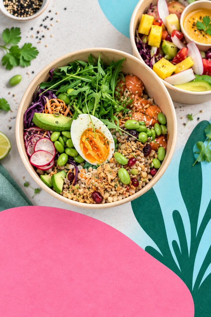 Poké bowl et lunch box de saison pour le déjeuner au bureau